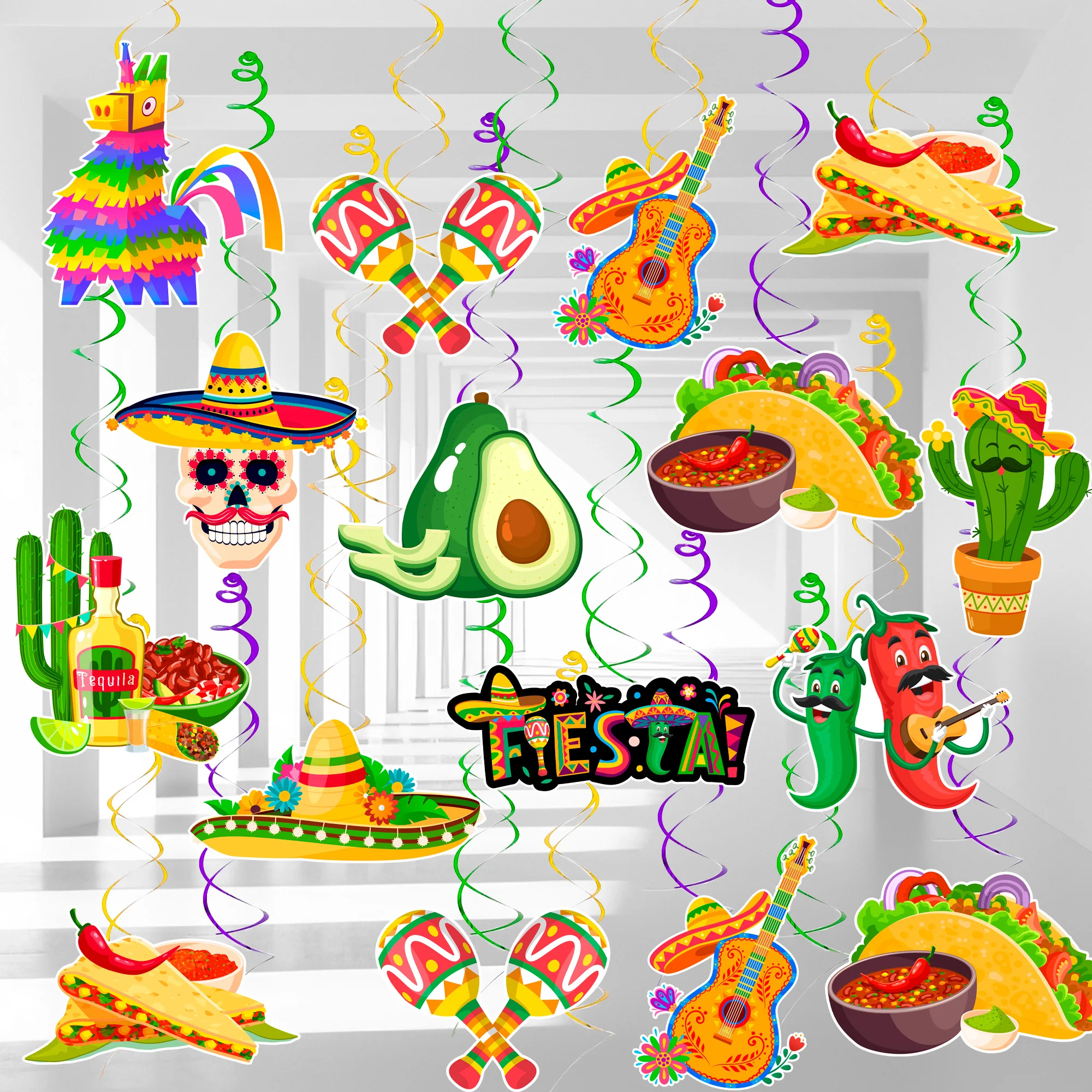 33 Pcs Mexican Fiesta Hanging Swirl Decorations/Cinco De Mayo Decorations Hanging Swirl/Mexican Party Decorations Swirl/Fiesta Party Hanging Decorations for Taco Party Mexican Fiesta Party Decorations