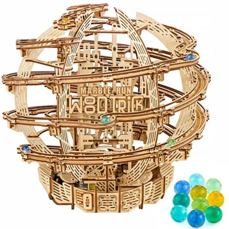 

Wooden Marble Run Electric Motorized for home decoration natural wood brown self-assembly with kinetic motion and precision las