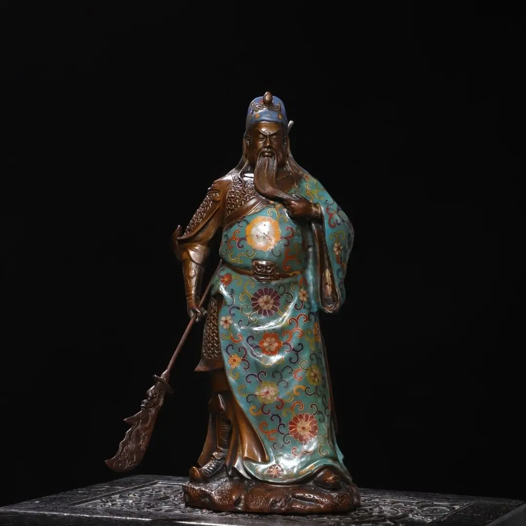 Cloisonne silk enamel color, Guan Gong single height 37 cm wide 16 cm thick 13 cm weight 4.8 kg