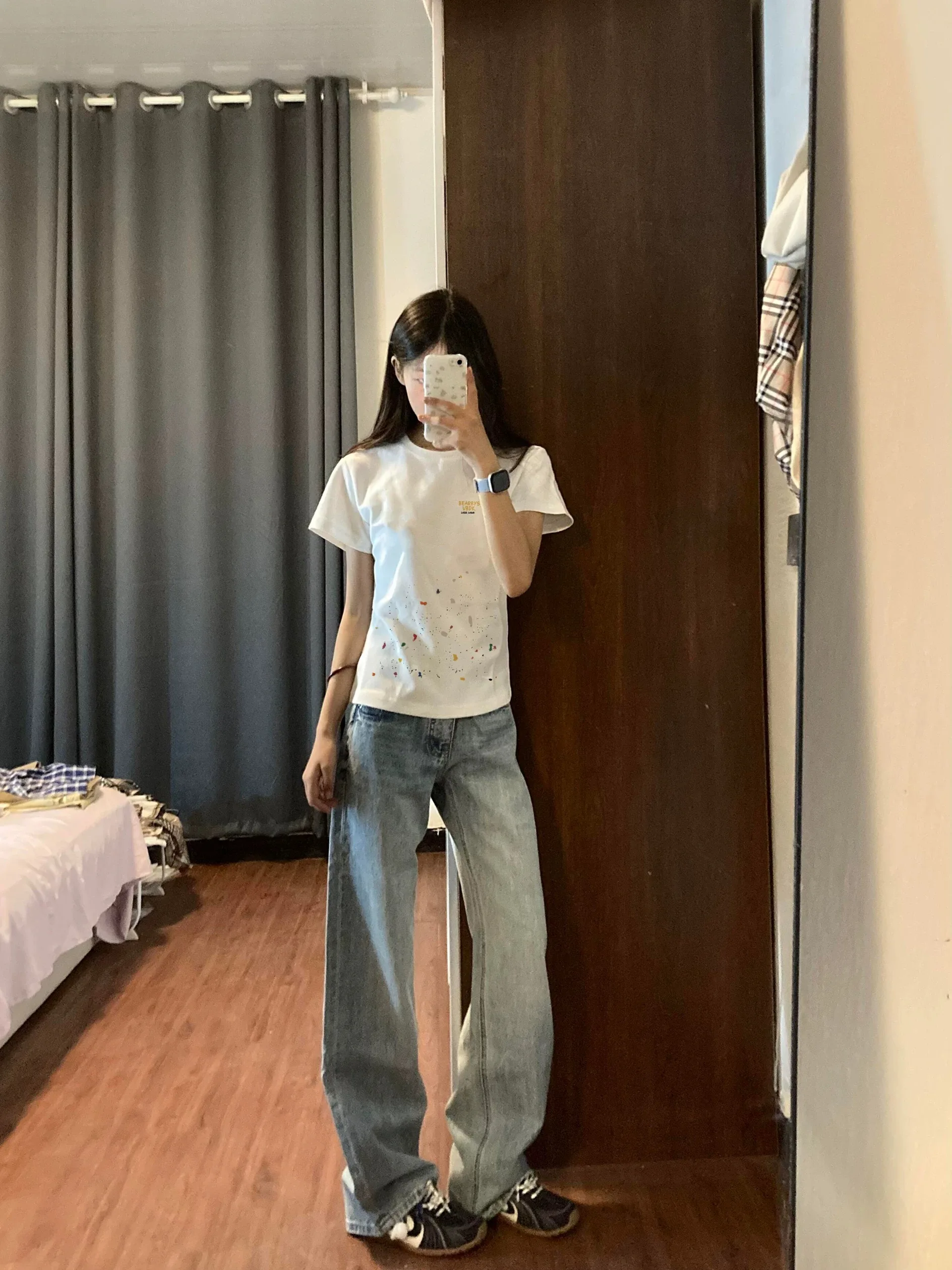 Slim Fit Short Sleeve T-Shirt Women's Casual Style Cotton Breathable Comfortable Printed round Neck Low Waist Fashion Design