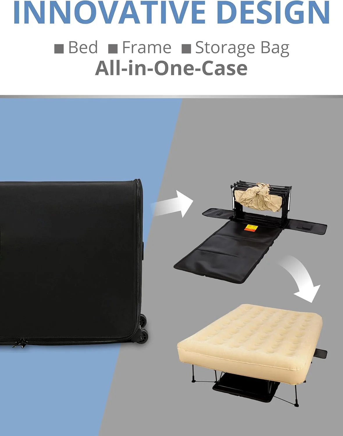 PVC Self-inflating air Mattress with Built-in Frame, Pump and case with Wheels, Outdoor Camping Inflatable Mattress