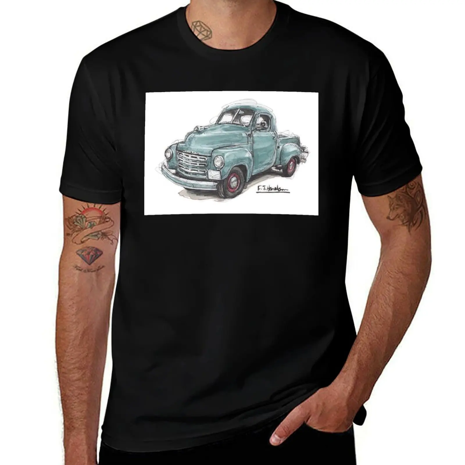 

Old classic Studebaker pick up truck. T-Shirt t shirts for man pack white cotton tshirt 100%