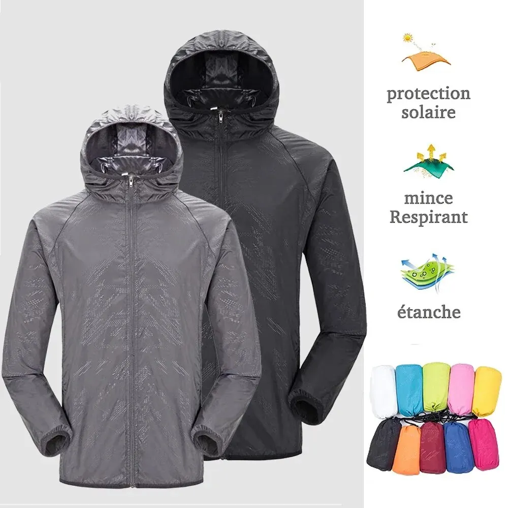 Chaqueta impermeable de protección solar para hombre y mujer, cortavientos de piel de secado rápido para acampar, pescar y cazar