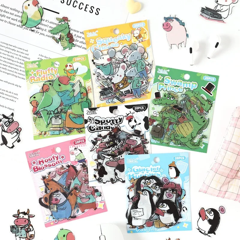 1–6er-Pack wasserfeste PET-Tieraufkleber, niedliche Cartoon-Aufkleber für Scrapbooking, Wasserflaschen, Tagebücher, DIY-Bastelarbeiten