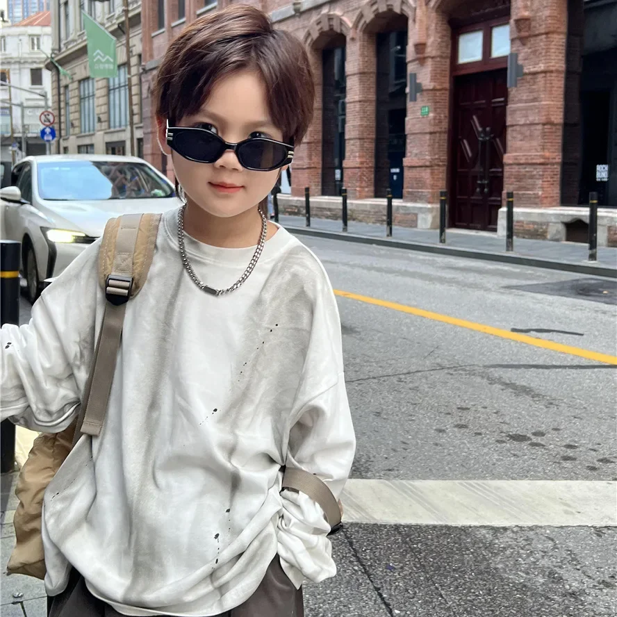 

Kids Undershirts New Spring 2025 Fashion Cotton Korean Casual Baggy Printing Long Sleeve Cool