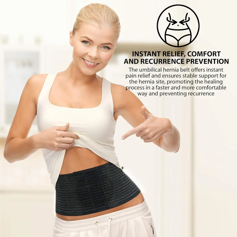 Umbilical Hernia Belt for Men and Women - Abdominal Support Binder with Compression Pad - Supports Waist and Tummy after Surgery