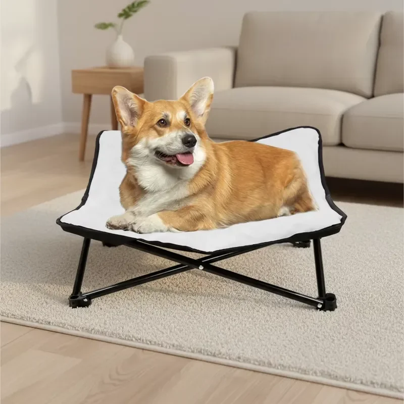 Soft Elevated Folding Dog Bed Steel Frame Pet Cot for Outdoor Indoor Use Portable Washable Puppy Cat Resting Mat Supplies