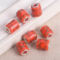 5PCS 14x12mm Cylinder Shape Handmade Foil Lampwork Glass European Charms Big Hole Loose Beads For Jewelry Making DIY Bracelet