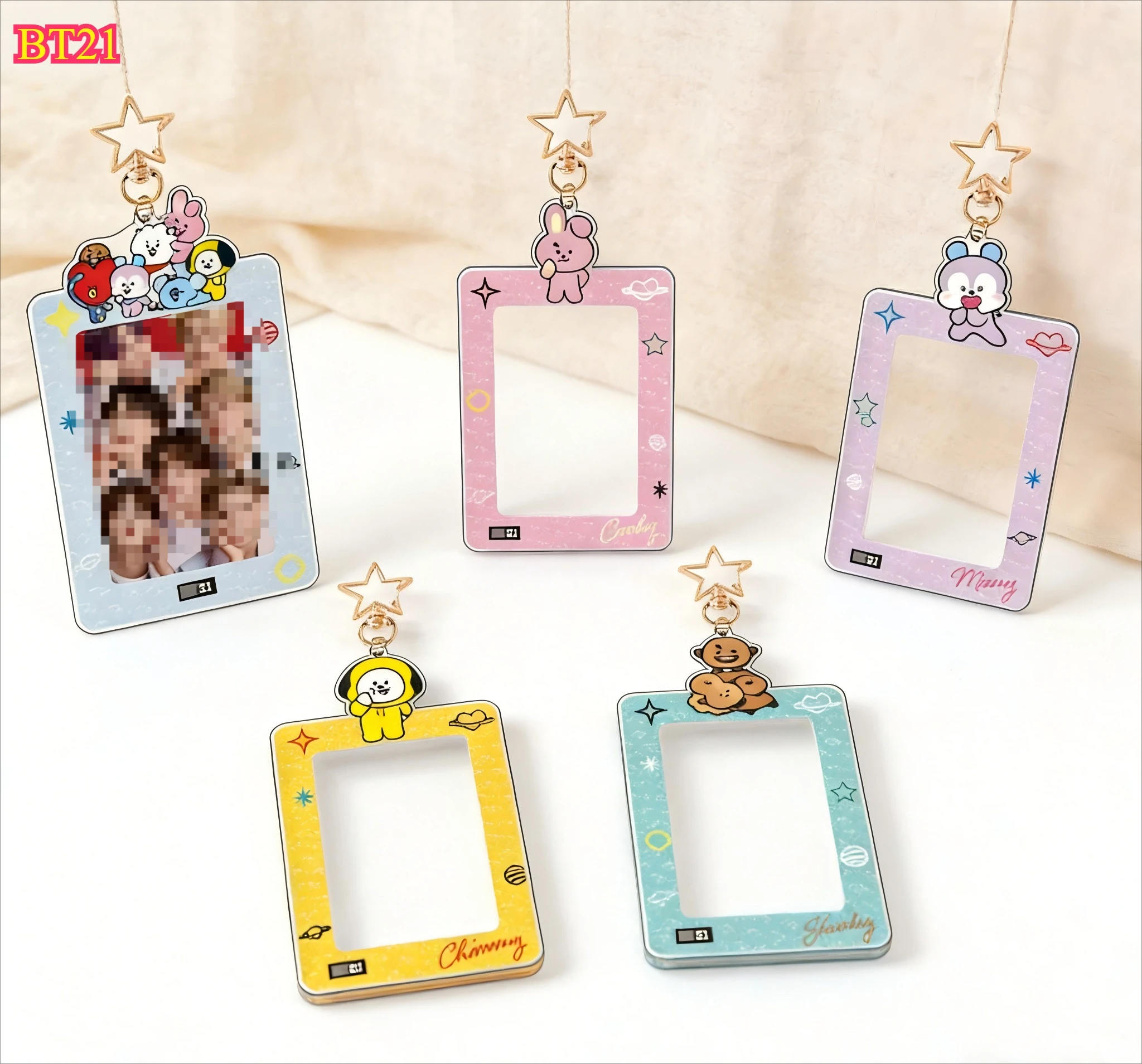 

Kawaii BT21 Card Holder Keychain Card Storage Pendant ID Photo Storage Card Bag CHIMMY COOKY KOYA TATA Anime Gift Toys