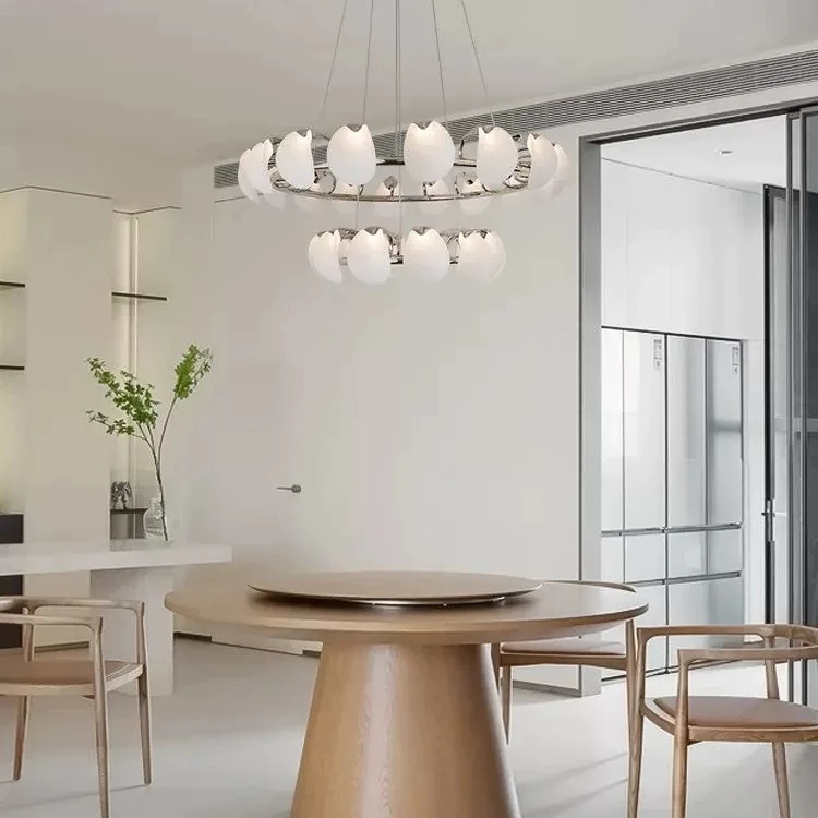 Italian Minimalist Living Room Pendant Light New Design Light Luxury, Chrome Metal Petals, Hall Dining Room Living Room Lamp