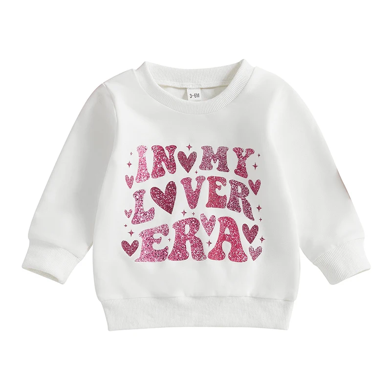 Toddler Girl Valentine’s Day Sweatshirts Long Sleeve Round Neck Star Letter Print Pullovers Spring Tops