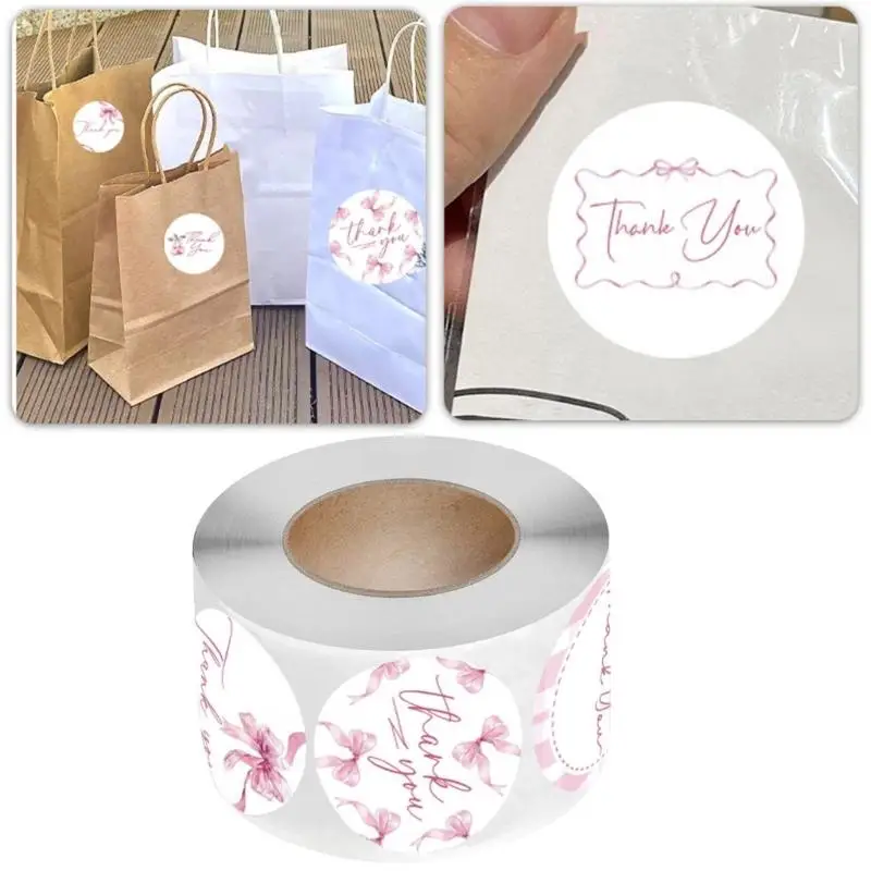Y1UB Thank You Sticker Lovely Bows Labels Envelope Sticker Sealing Sticker Thank You Labels for Gift Packaging