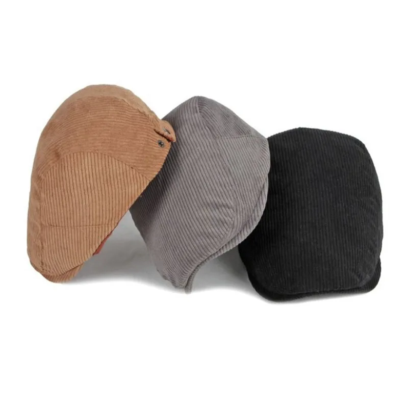 Autumn Corduroy Beret Hat Men Sun Hats solid color Berets Vintage Style Newsboy Caps Flat Ivy casquette Adjustable Cabbie Hat