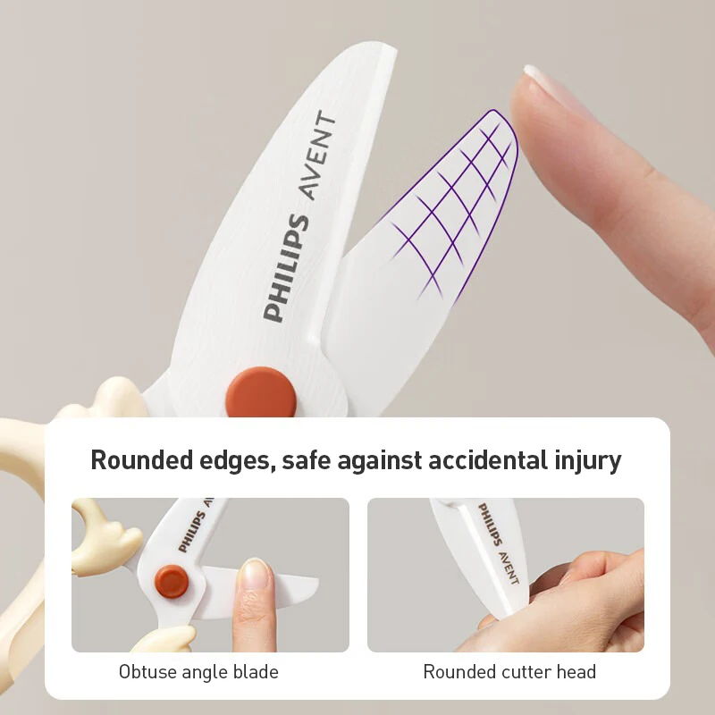 Avent Baby Food Scissors Safe Rounded Blade & Child Lock - Portable Infant Meal Cutter with Storage Box