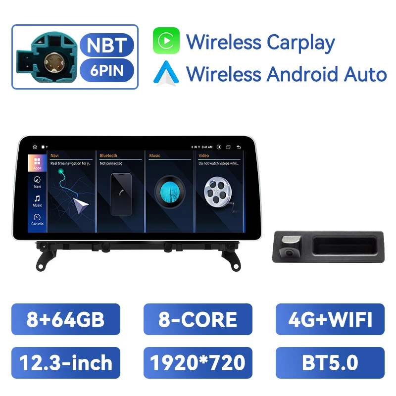 XONRICH 12.3 inch 1920*720P draadloze Carplay autoradio voor BMW X3 F25 X4 F26 CIC NBT Android 15 navigatie 4G LTE head unit