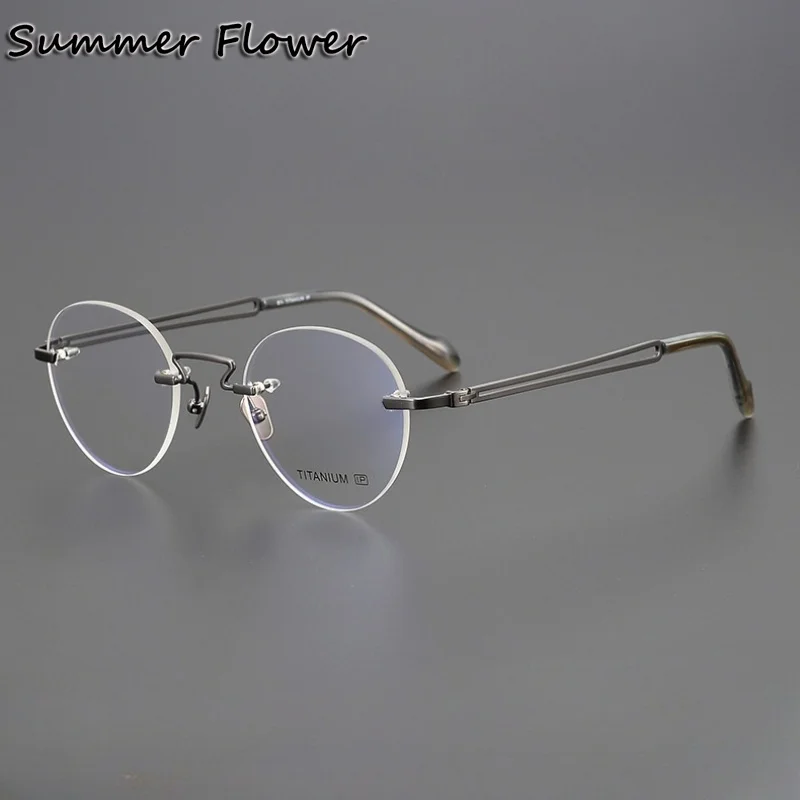 

Gentlemen Customize Eyeglasses Elegant Light Pure Titanium IP Fashion Designer Optical Glasses Round Frame High End Glasses Man