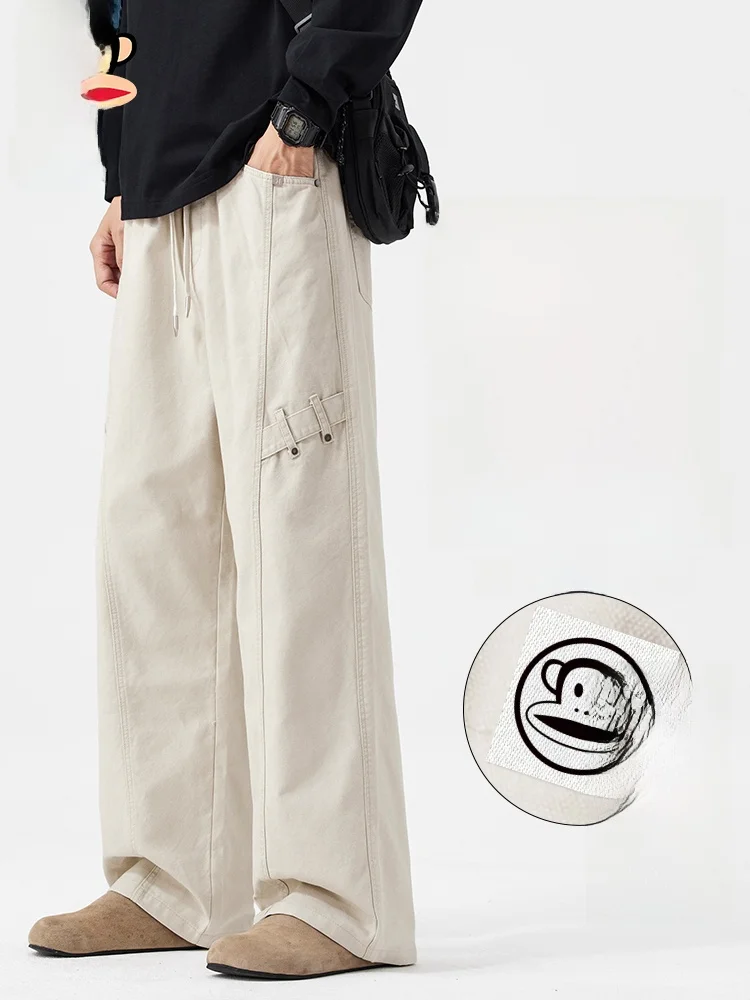 

PaulFrank Pure Cotton Workwear Casual Pants Men's Spring Trendy Loose Warm Fce Wide Leg Long Trousers Straight Leg Pants