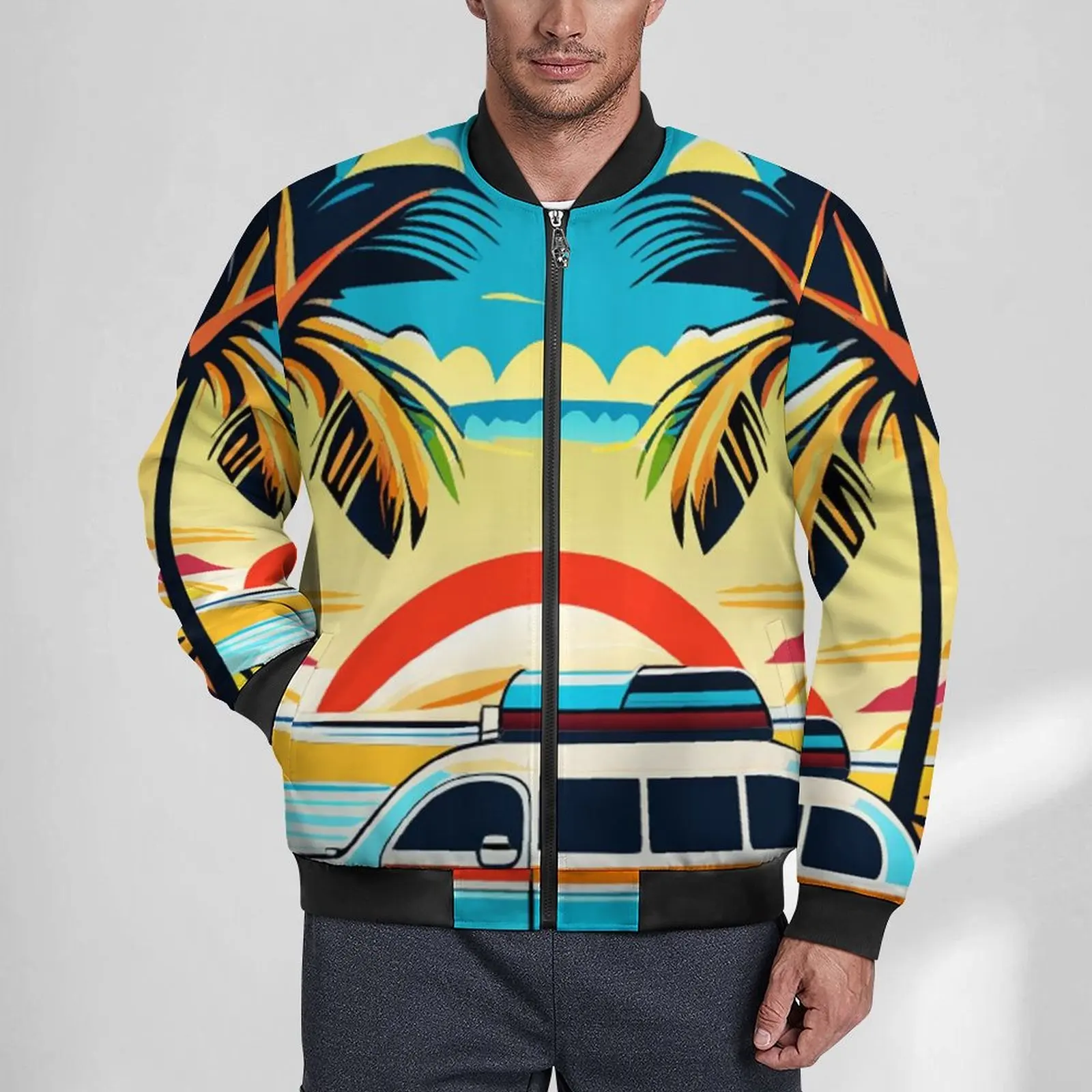 

Palms Tree Casual Jackets Male Ocean Summer Vacation Surf Coats Autumn Aesthetic Jacket Hooded Outdoor Windbreakers Plus Size