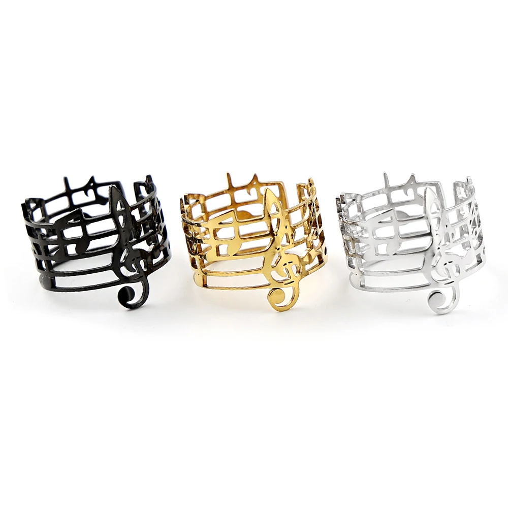 Hollow Musical Note Treble Clef Staff Finger Ring for Women Men Stainless Steel Silver Color Open Ring Music Symbol Jewelry Gift