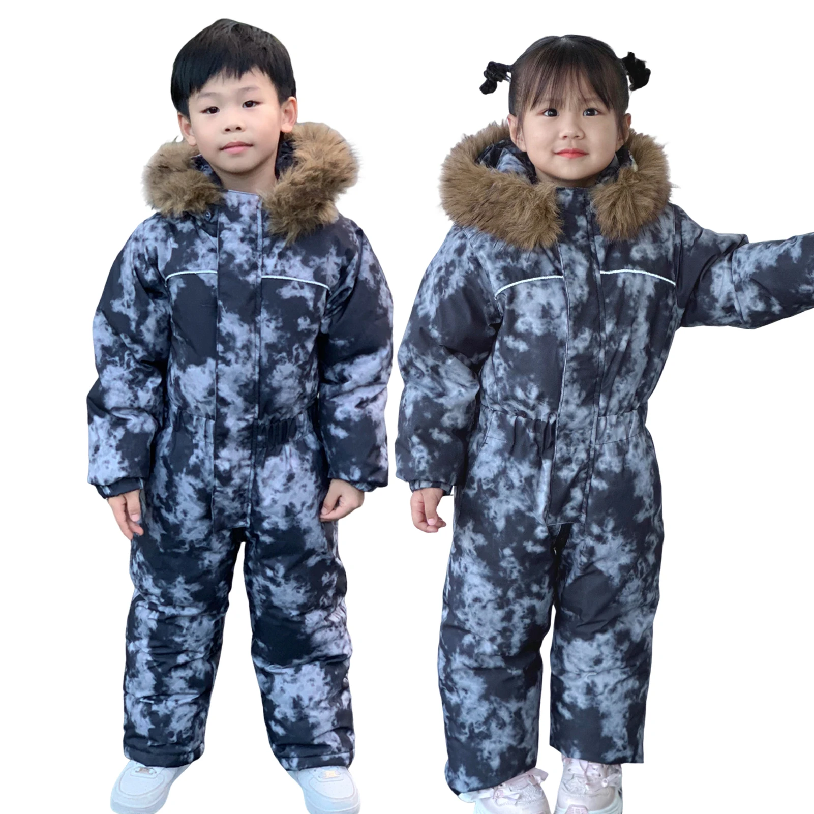 

Цельный зимний комбинезон для мальчиков и девочек, зимние теплые детские лыжные комбинезоны для малышей, водонепроницаемая одежда для сноуборда с капюшоном, детские зимние комбинезоны