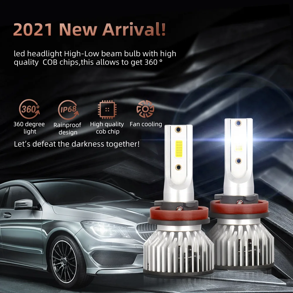 9005/HB3 9006/HB4 9012 H1 H7 H11 High/Lo Beam H4 All In One LED Bulbs 30000LM 6500K White Double COB Chips LED 2pcs