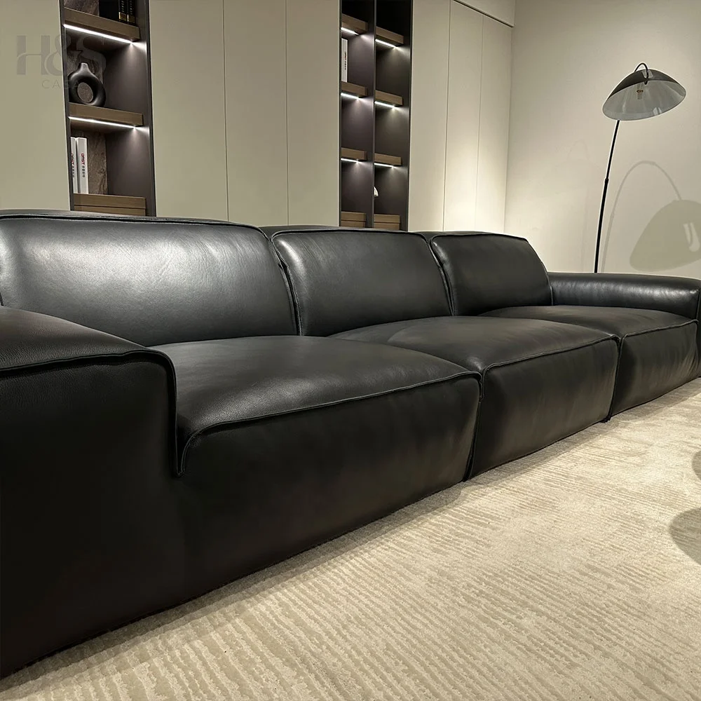 Italian Luxury Design Wholesale Modern Genuine Leather Living Room Sectional Sofa Black Massage Feature for School Application