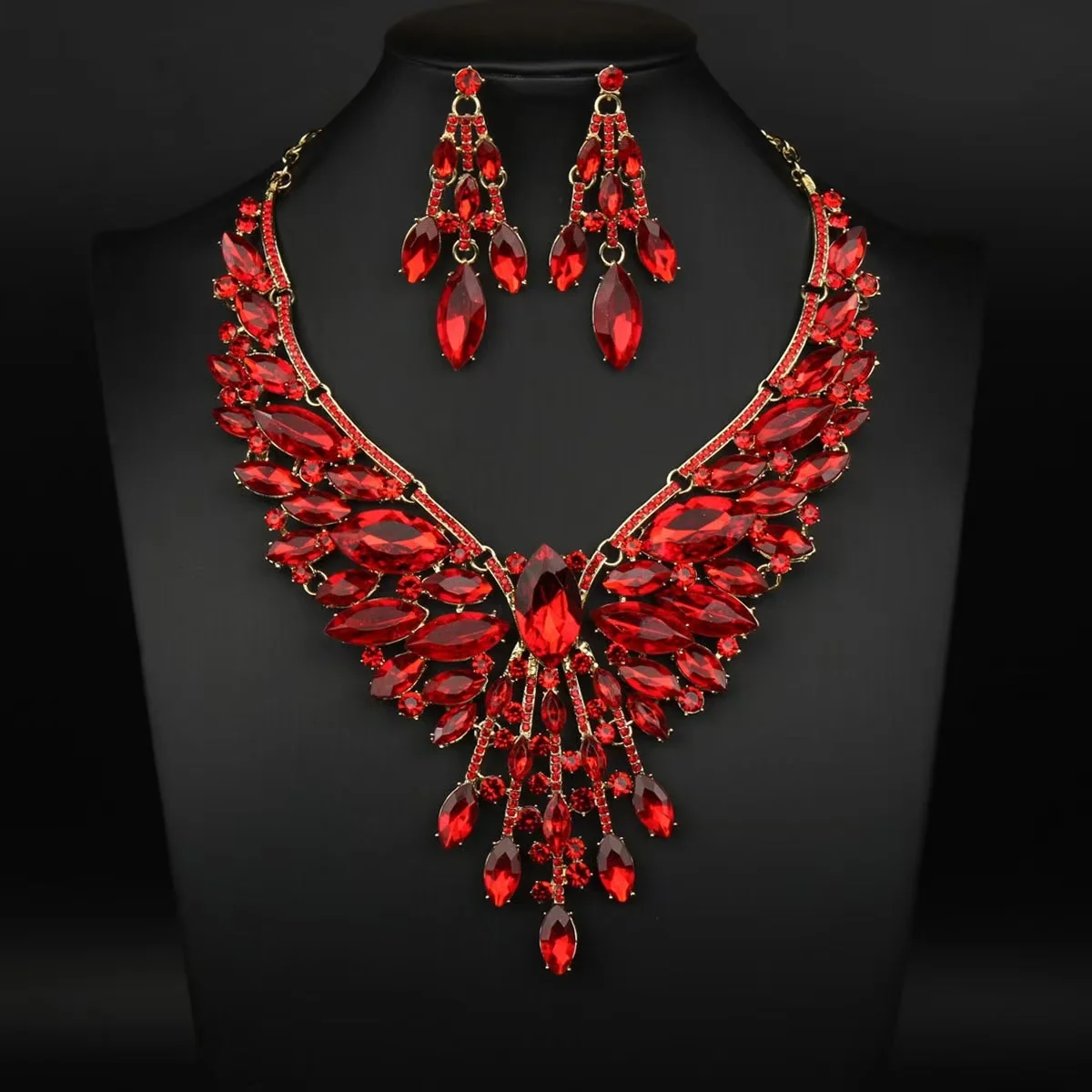 Multi-Color Inlaid Crystal Necklace & Earring Set