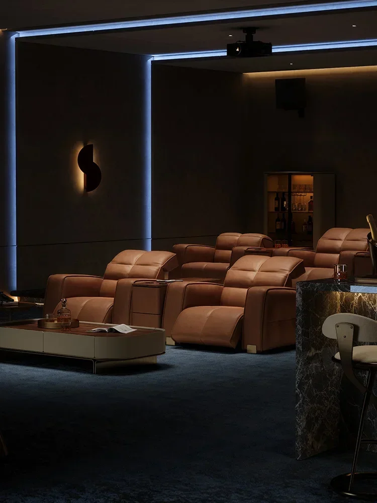 Home cinema sofa Leather sofa Luxury villa large flat floor living room Light luxury first class sofa