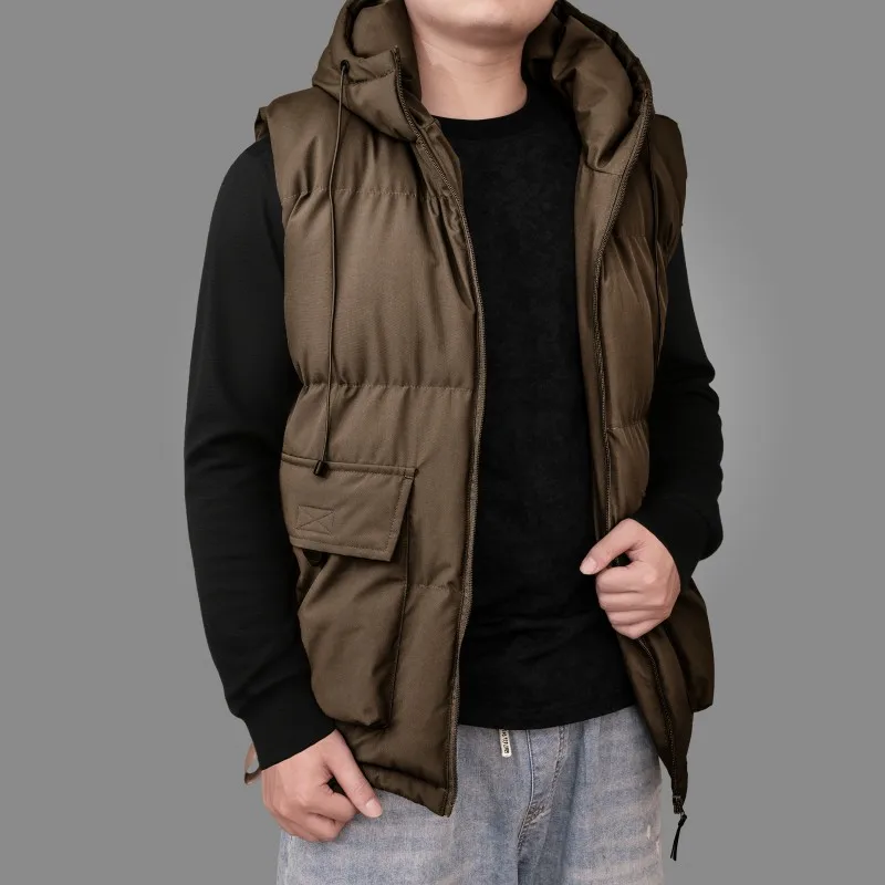 

Outdoor Sleeveless Cargo Jacket Men Autumn Winter Stand Collar Windproof Hooded Vest Coat Men's Thicken Warm Slim Fit Waistcoat