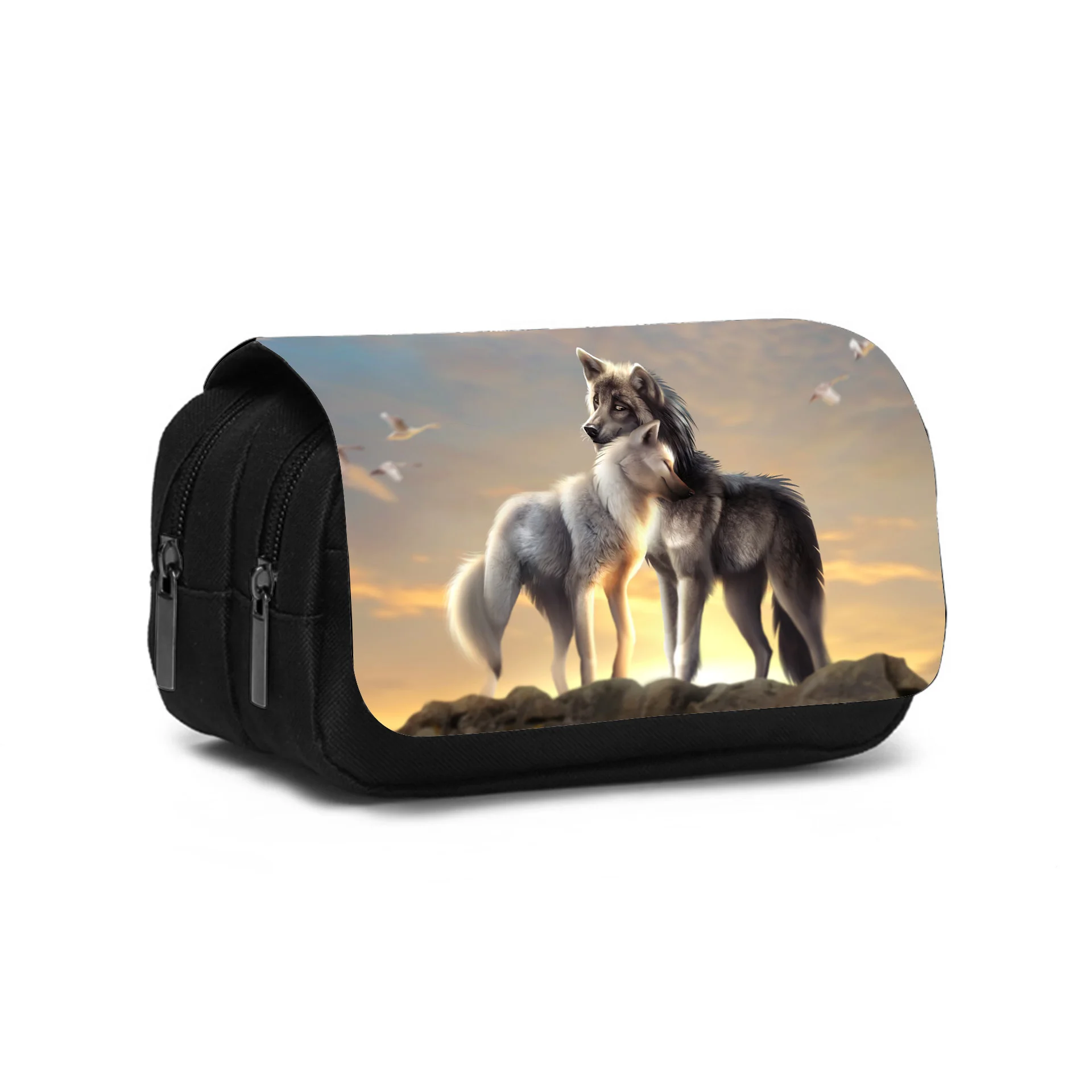 wolf Double layered pencil case Creative Pen Box Bags Kids Large Storage School Supplies Gifts Pencil Pouch Girl's makeup bag