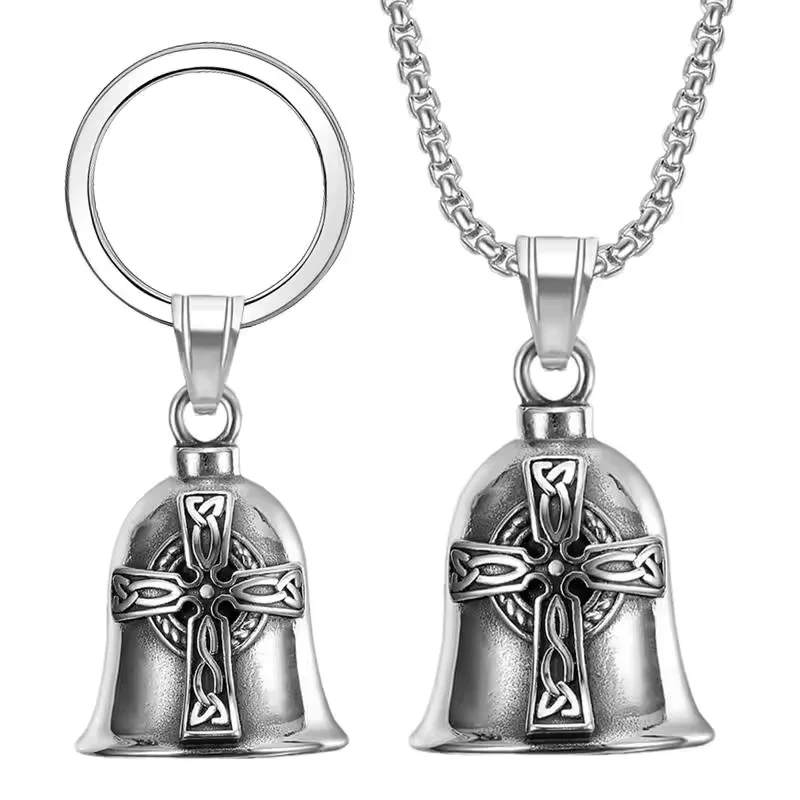 Motorcycle Lucky Bell Vintage Punk Bell Pendant Necklace Biker Keychain Motorcycle Riding Amulet Rock Party Jewelry Accessories