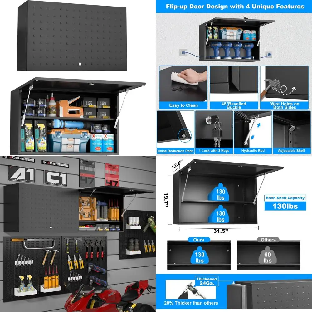 ตู้เก็บของติดผนังแบบแข็งแรงพร้อมชั้นวางปรับระดับได้สำหรับเครื่องมือชิ้นเล็กและโซลูชันการจัดเก็บแบบแขวน