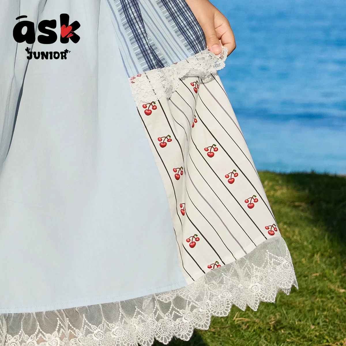 فستان بناتي صيفي متباين الألوان بدون أكمام #6