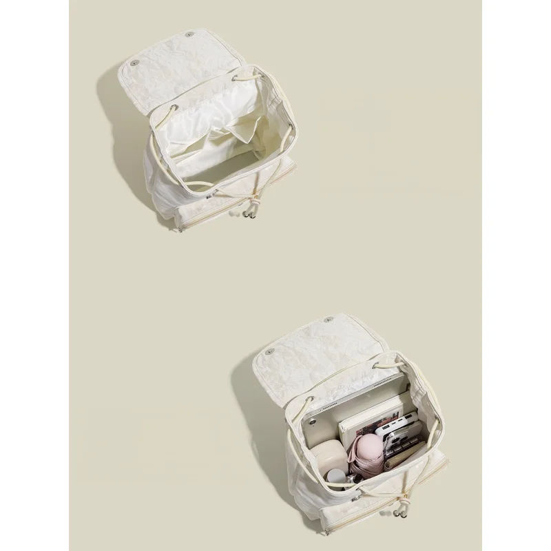 Cream White Drawstring Ita Backpack, Butterfly Accent Clear Window Bag, Minimalist & Sweet Style Rucksack for Pin & Doll Display