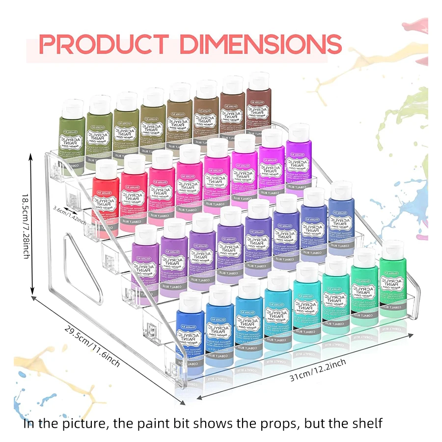 صندوق تخزين الطلاء الشفاف، رف طلاء صغير مع 7 طبقات من رف تخزين الطلاء، رف تخزين الطلاء بالألوان المائية