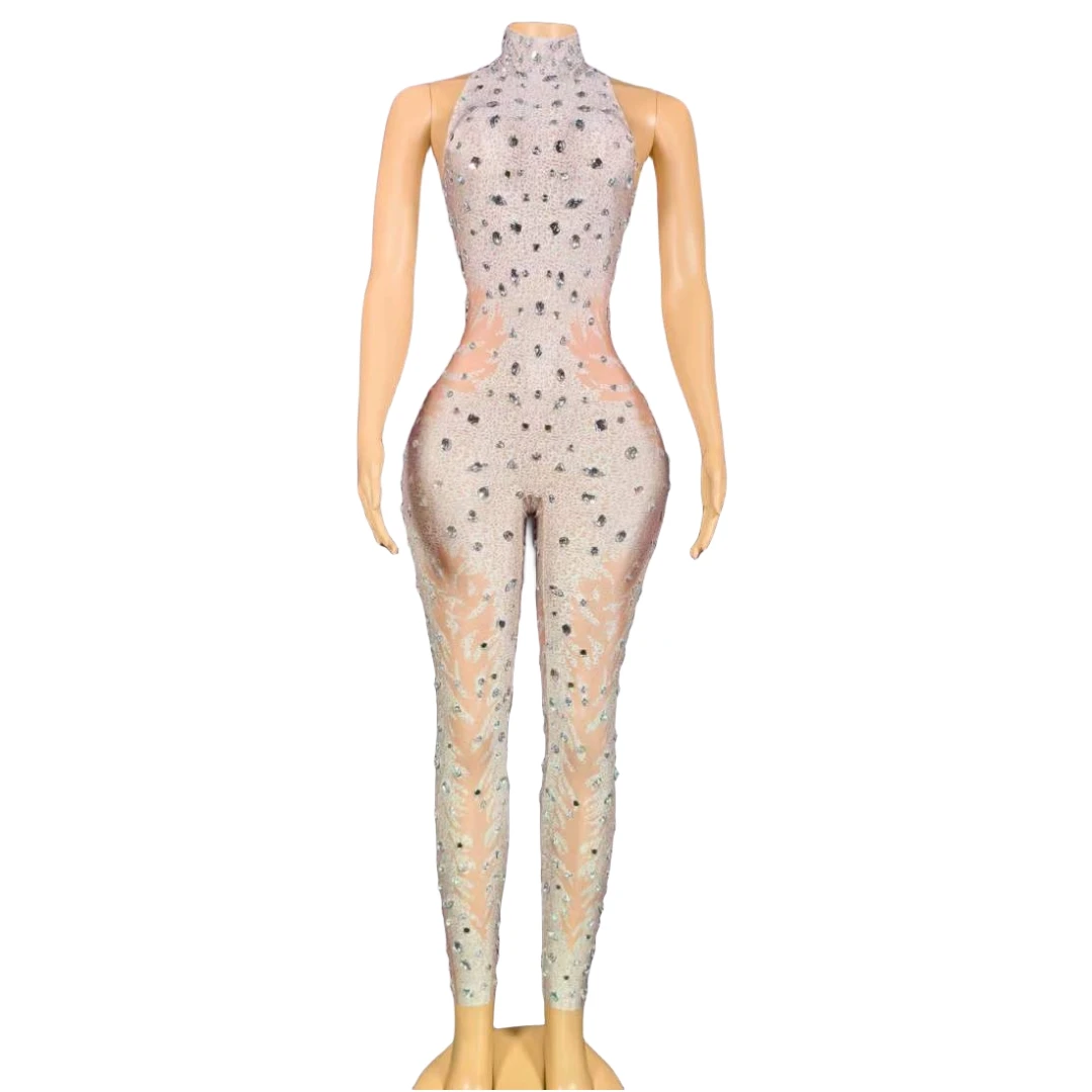 Shining Rhinestone Pole Dance Jumpsuits Women Las Vegas Show Crystal Romper Party One Piece Performance Drag Queen Costume