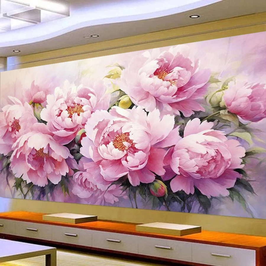 Diamond Painting Large Size Pink Peony Flower Diy Full Mosaic Embroidery Blooming Floral Picture Jewellery Cross Stitch Kits