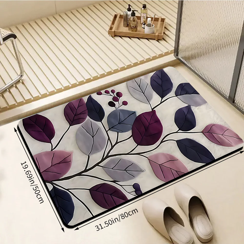 

VIKAMA Colorful Leaf Bathroom Floor Mat Anti slip Water absorbing Quick drying Shower Room Bathroom Door Decorative Mat