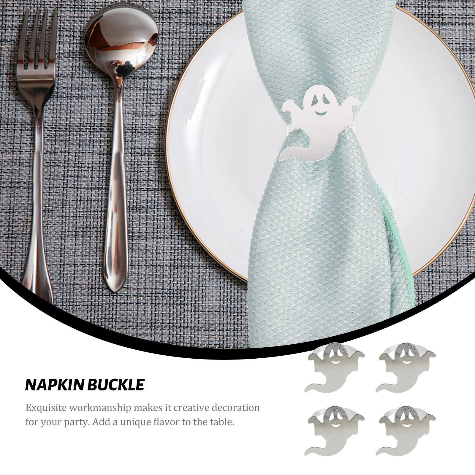 

4Pcs Alloy Napkin Rings Ghost Shape Halloween Napkin Buckle Decoration Halloween Decor Party Table Favors