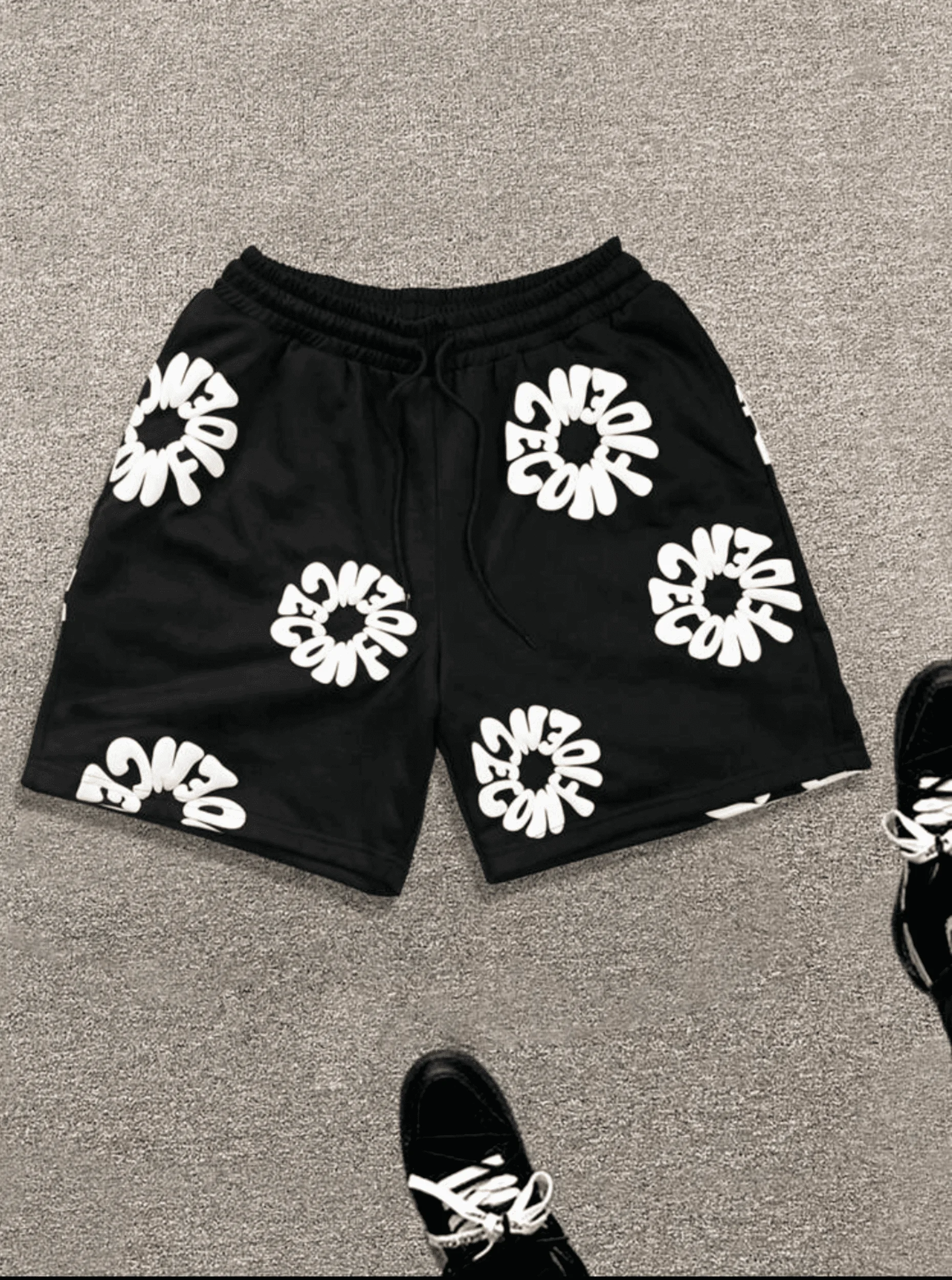 streetwear merk street hiphop foamprint losse vijf-inch korte broek voor heren, casual en veelzijdige shorts