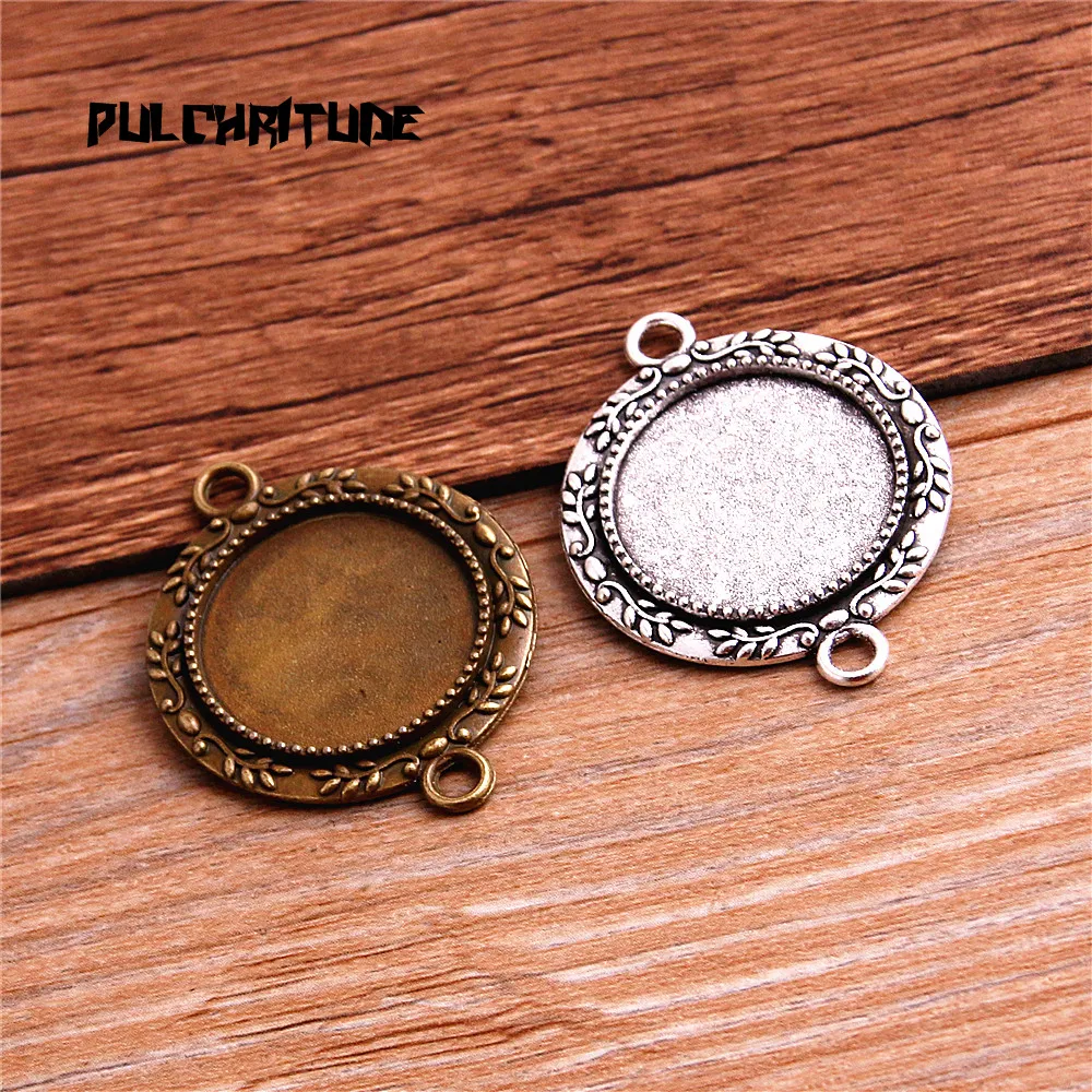 6pcs/lot Metal Trendy Cameo Diplopore Round Cabochon Pendant Setting Blank Pendants for Jewelry Making T6426