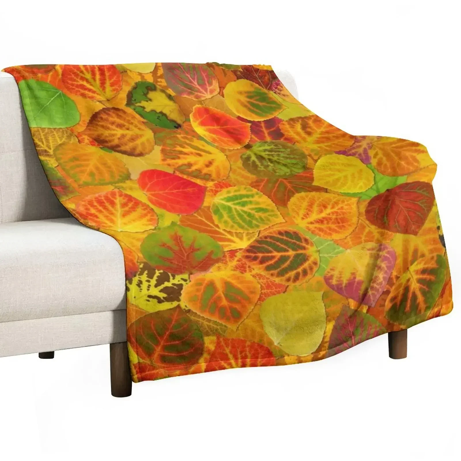 Aspen Leaves collage solid medley seamless 1 Throw Blanket Picnic Large Blankets