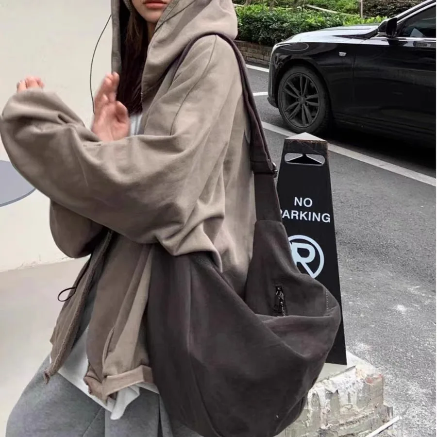 

Large Capacity Canvas Hobos Tote Bags for Unisex Casual Half Moon Cloud Dumpling Shoulder Bag Soft Crossbody Bag Shopper Purses