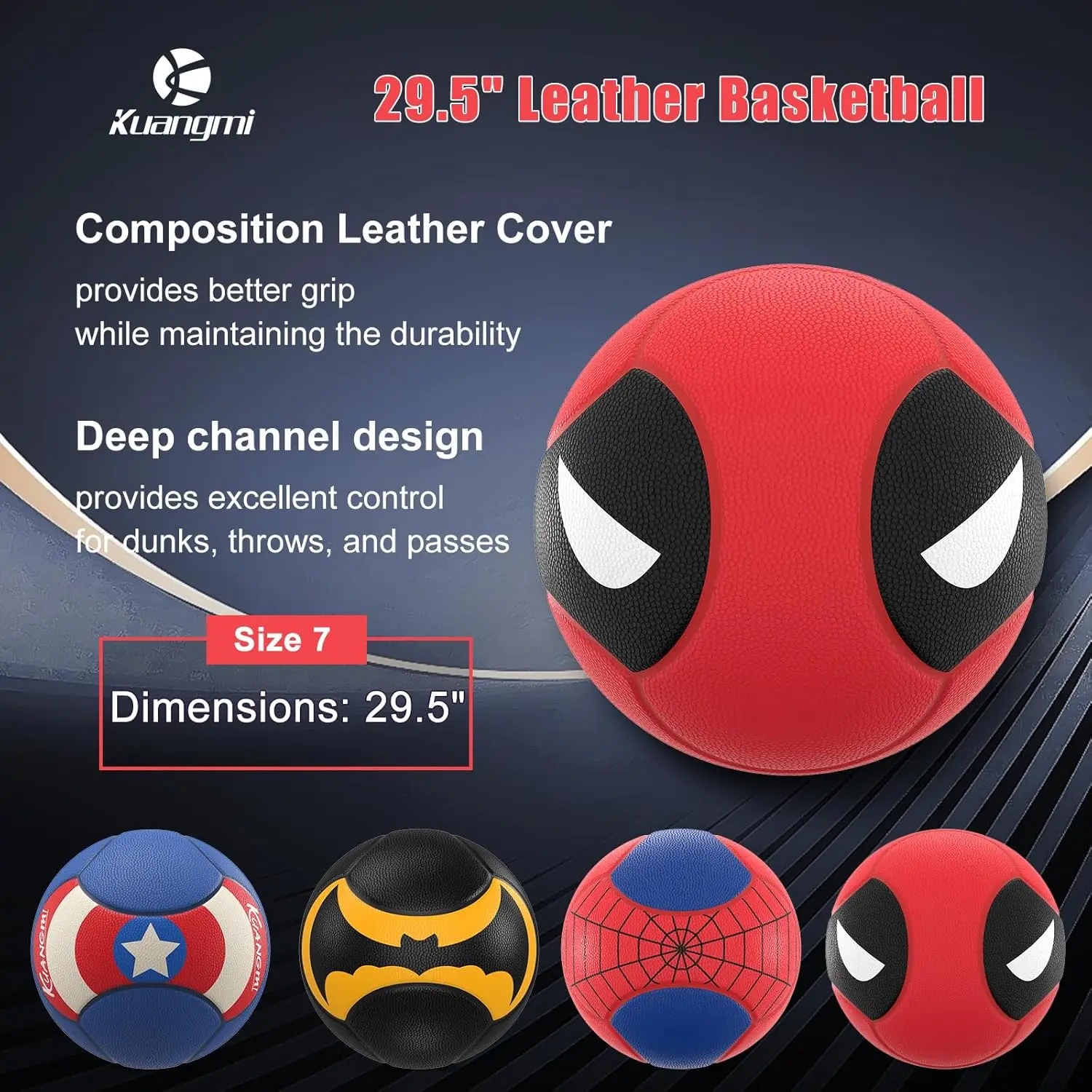 クアンミ スーパーノヴァ エディション バスケットボール、メンズ公式サイズ7(29.5インチ)、屋内外兼用ストリートボール