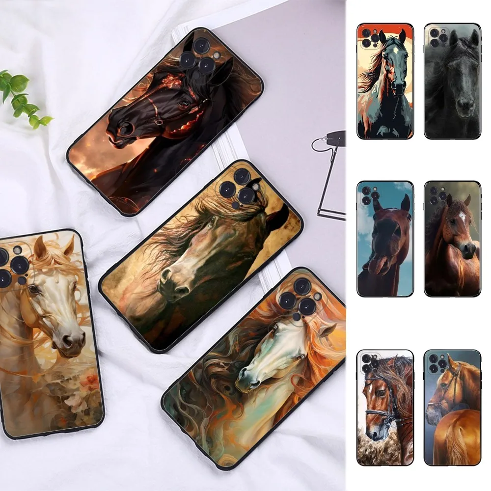 Animal Steed Horse Phone Case Silicone Soft For 15 iphone 14 13 12 11 Pro Mini XS MAX 8 7 6 Plus X 2020 XR Shell