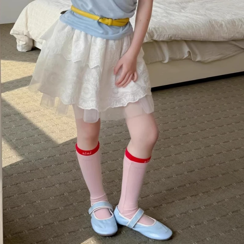 

2026 Summer New Children's Puff Princess Style Hundred Fold Solid Color Lace Short Skirt