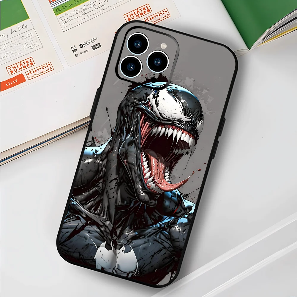 V-Venom Phone Case For IPhone 16 15 14 13 Pro Max 11 12 Mini 2022 Black Silicone Cover