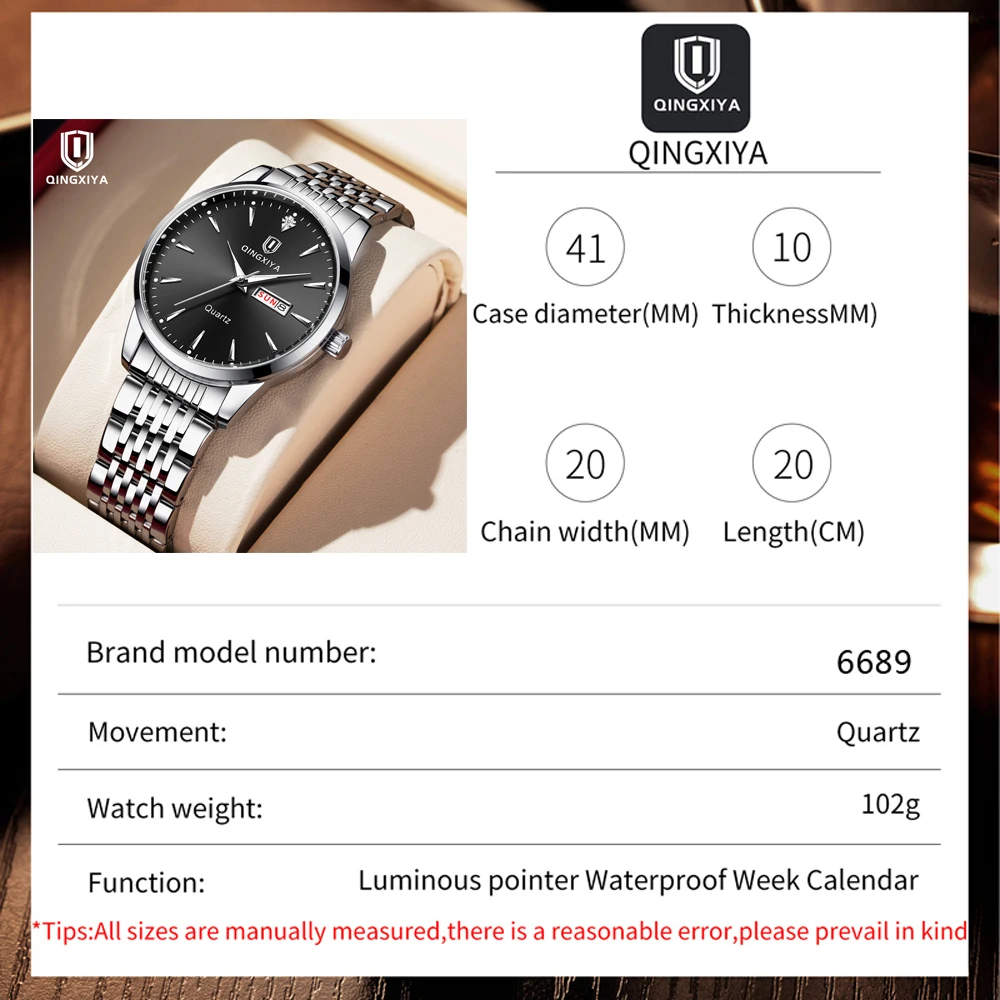 QINGXIYA 2025 nouvelles montres pour hommes horloge d'affaires haut de gamme marque Quartz hommes montre en acier inoxydable étanche montre-bracelet lumineuse