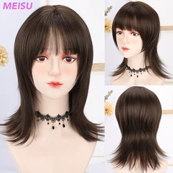 MEISU 16 Inch Brown Wigs Micro Curly Hair Tail Fiber Synthetic Heat-resistant Hair Sweet And Natural Party or Selfie For Women