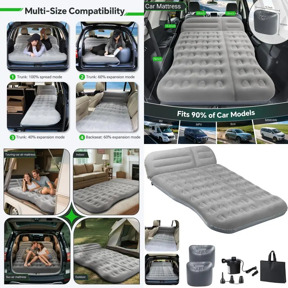

Portable Inflatable SUV Air Mattress with Electric Pump and Foot Pedals for Camping and Car Use (Gray)